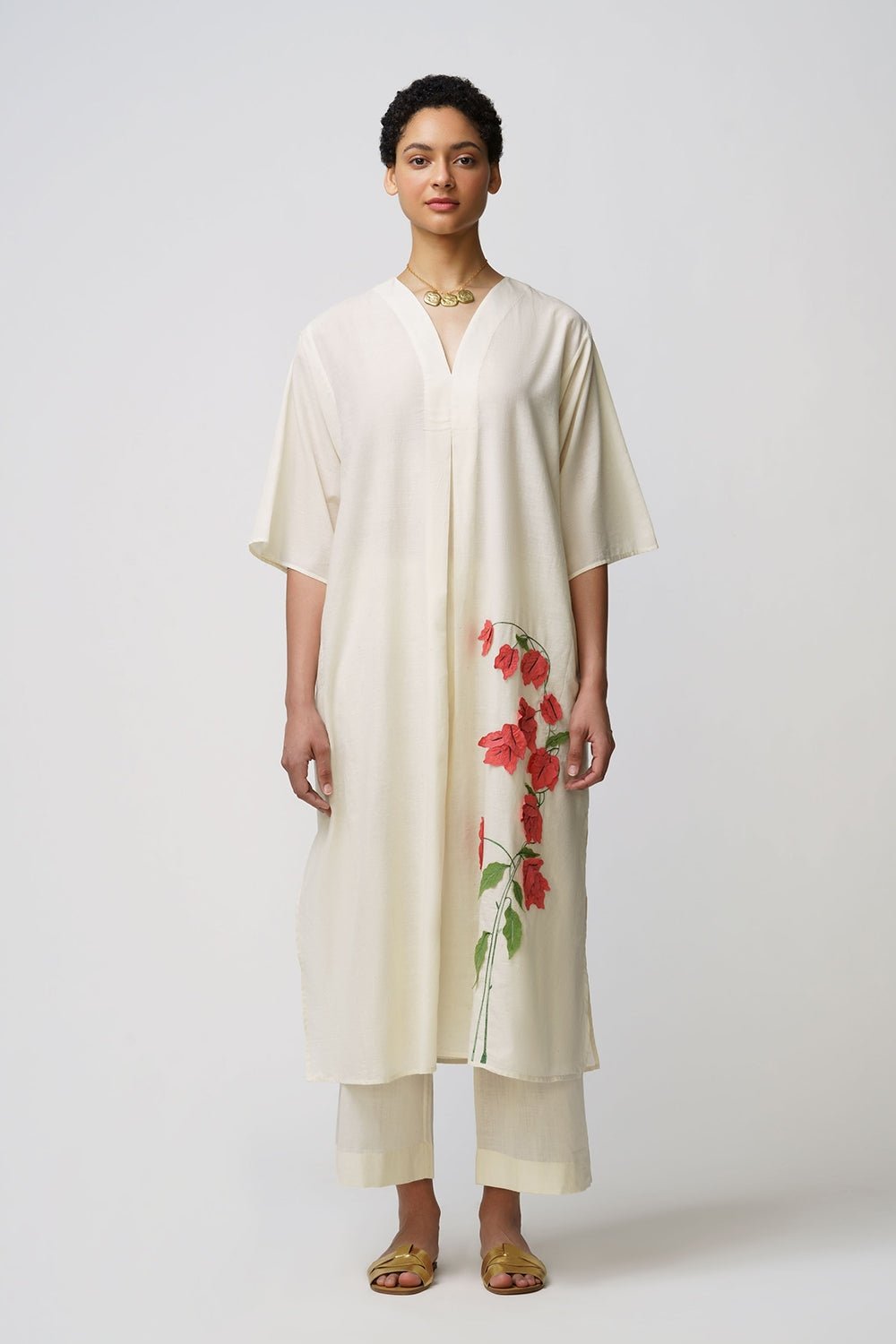 Caftan dress muslin bougainvillea applique - image 2
