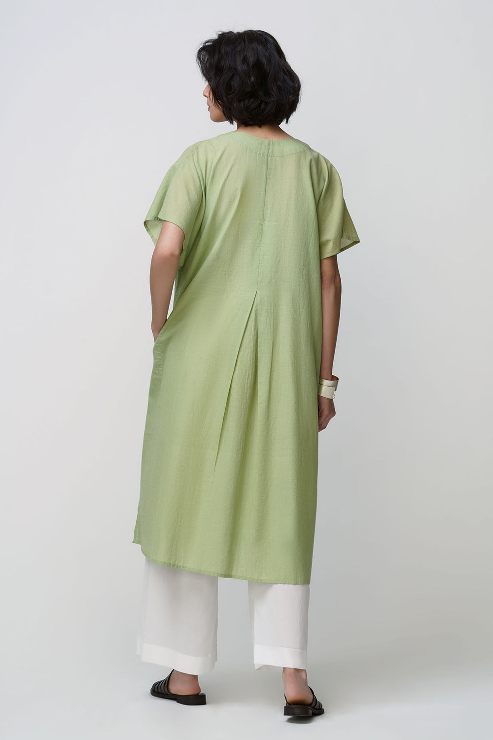 Caftan dress muslin sage green oriental flower applique - image 4