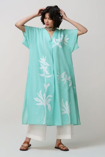 Caftan dress muslin flower jaal applique