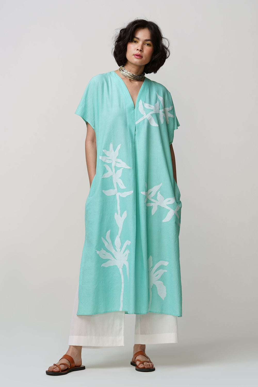 Caftan dress muslin flower jaal applique - image 2