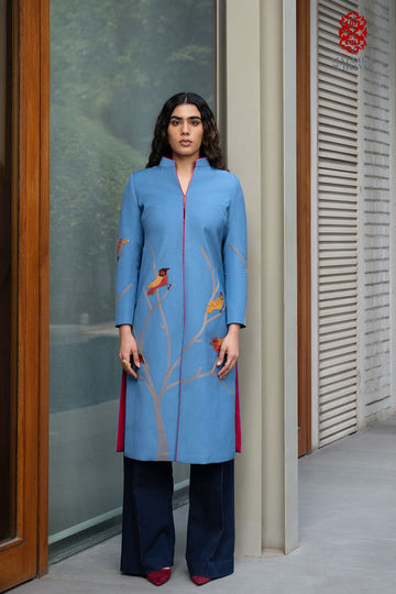 ‘Parinda’ azure blue cotton silk jacket