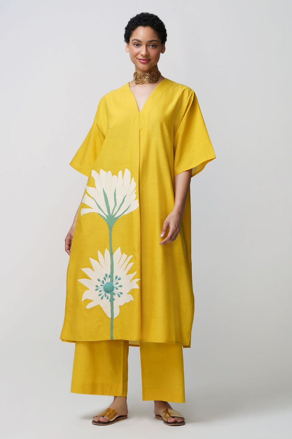 Caftan dress muslin peony flower applique - image 5