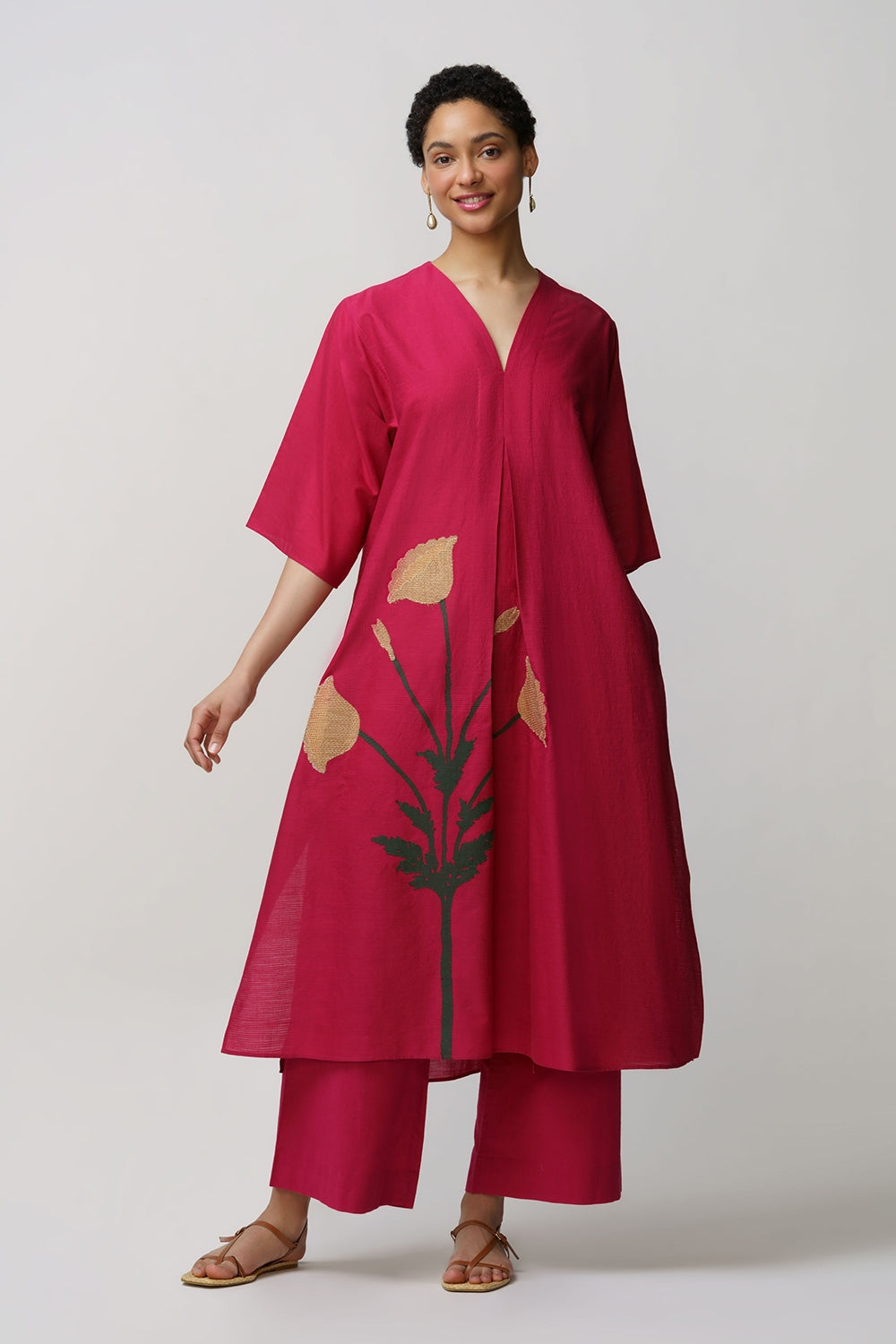 Caftan dress muslin poppy flower applique