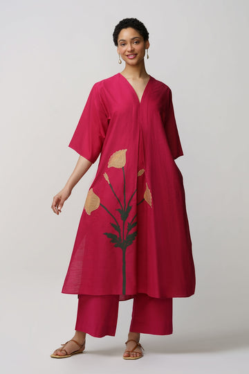 Caftan dress muslin poppy flower applique