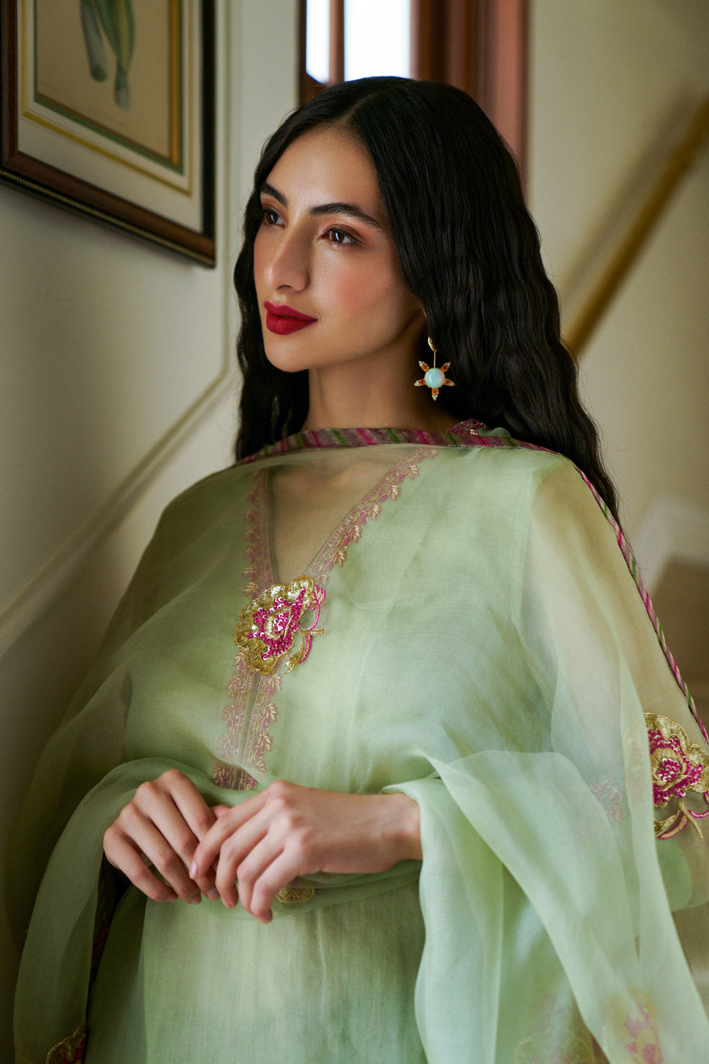 Orchid embroidered tunic set and tamami tissue striped pants - image 3