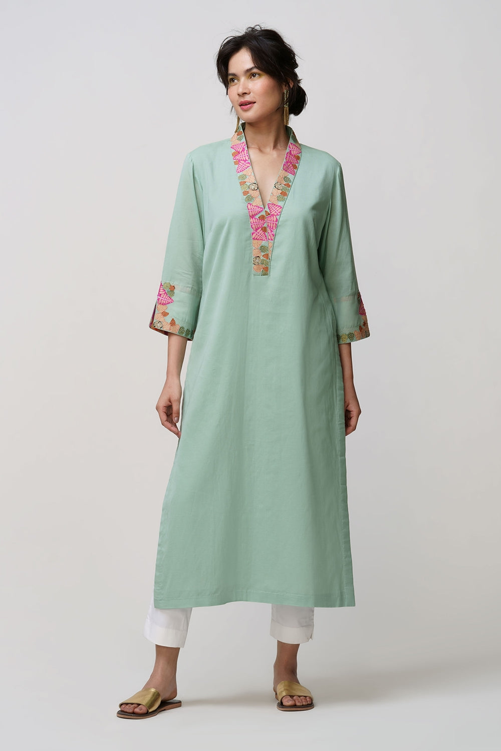 Gulbahar'coral tunic applique embroidery