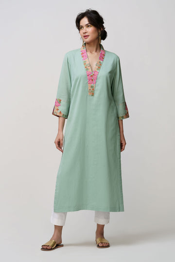 Gulbahar'coral tunic applique embroidery