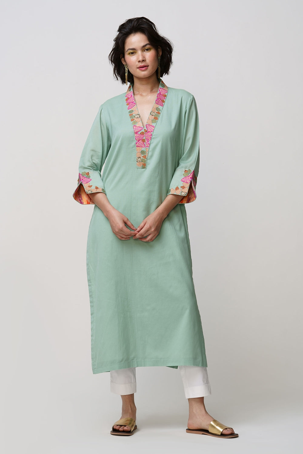 Gulbahar'coral tunic applique embroidery - image 2