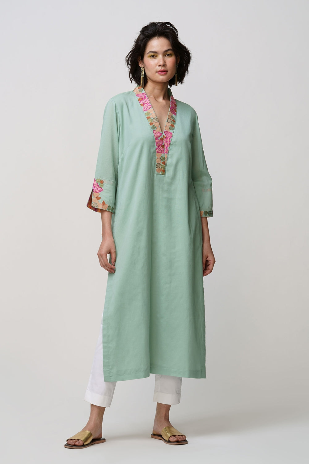 Gulbahar'coral tunic applique embroidery - image 3
