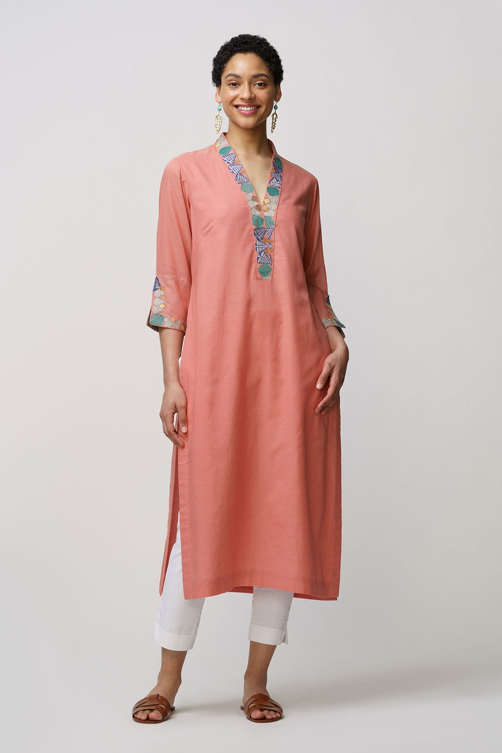 Gulbahar 'coral tunic applique embroidery