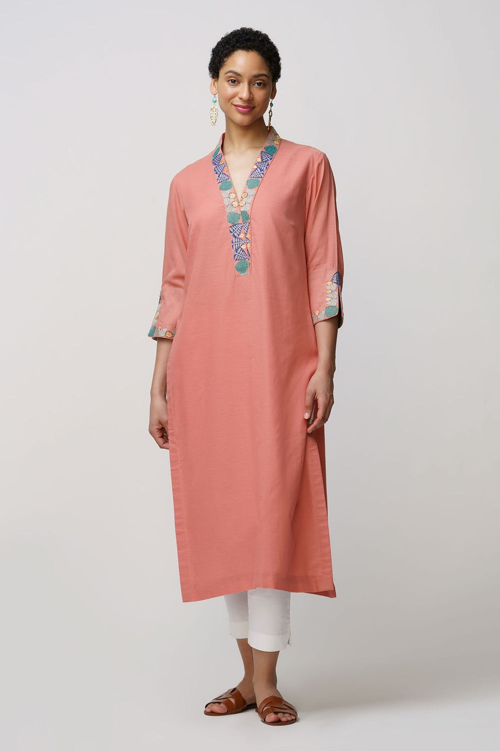 Gulbahar 'coral tunic applique embroidery