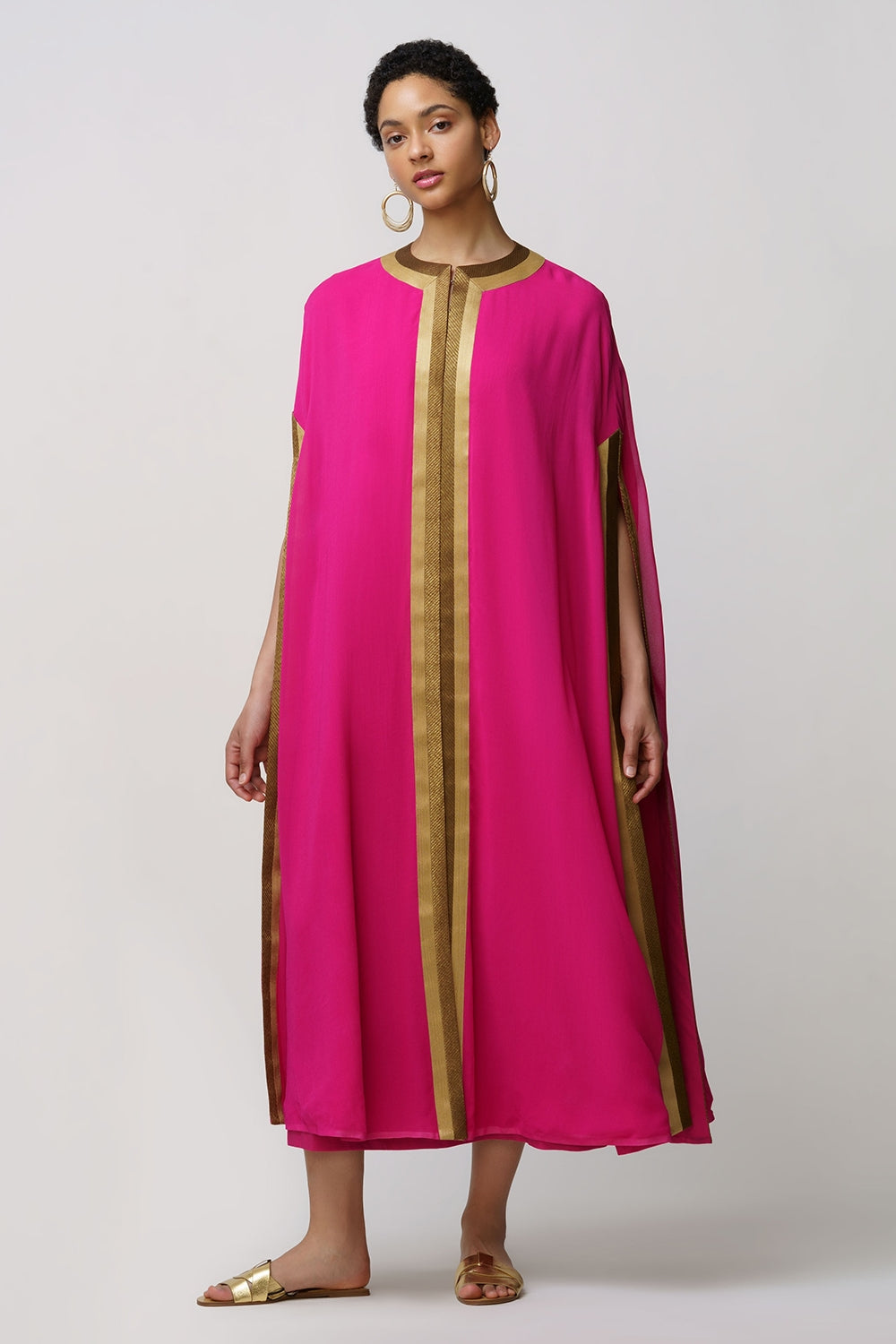Nyra' georgette mantle fuschia gold zari pink
