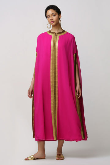 Nyra' georgette mantle fuschia gold zari pink