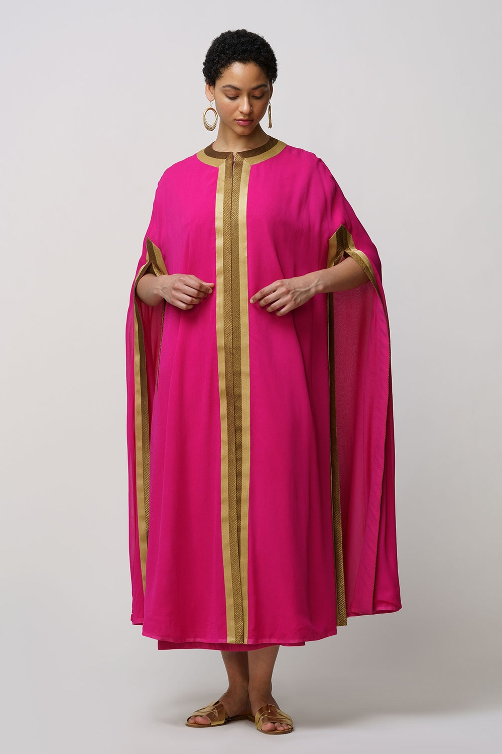 Nyra' georgette mantle fuschia gold zari pink
