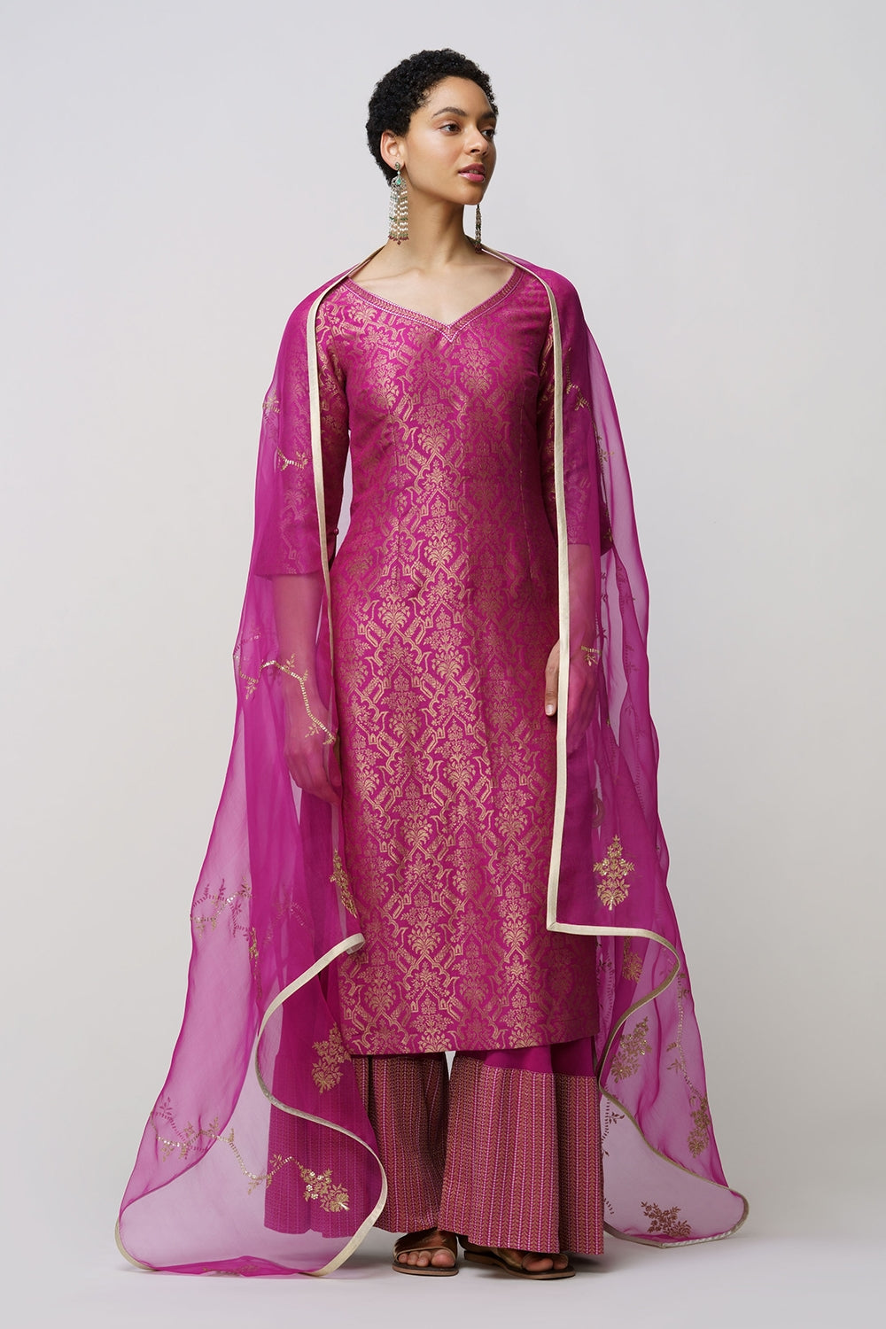 Mira' sharara set munga tussar magenta & gold