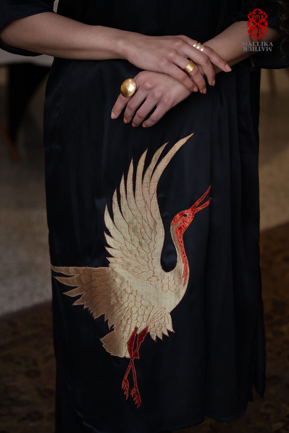 ‘SARAS’ black silk tunic appliqué - image 4