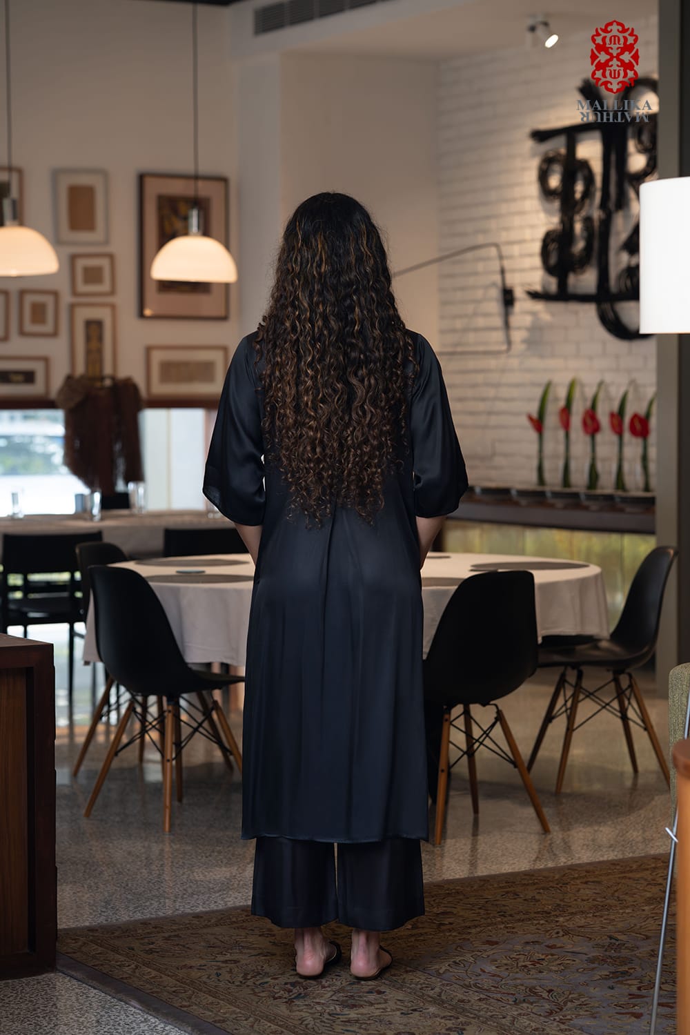 ‘SARAS’ black silk tunic appliqué - image 3