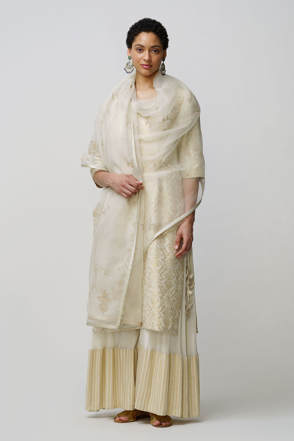 Mira' sharara set munga tussar ivory & gold
