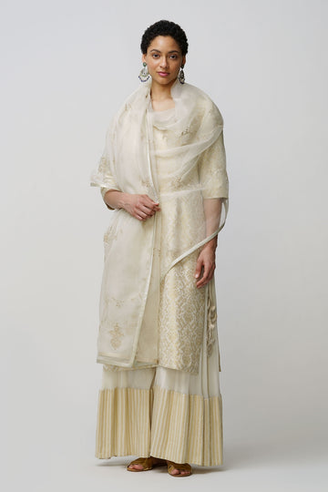 Mira' sharara set munga tussar ivory & gold