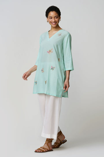 Vanya'caftan short dress muslin butterfly applique