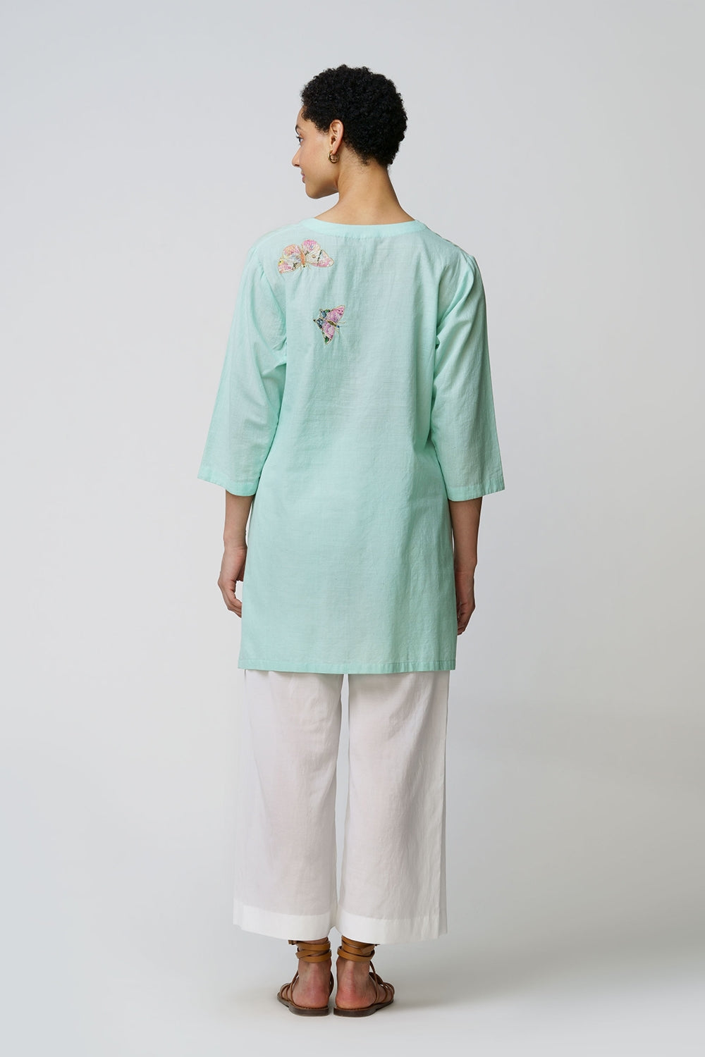 Vanya'caftan short dress muslin butterfly applique - image 3