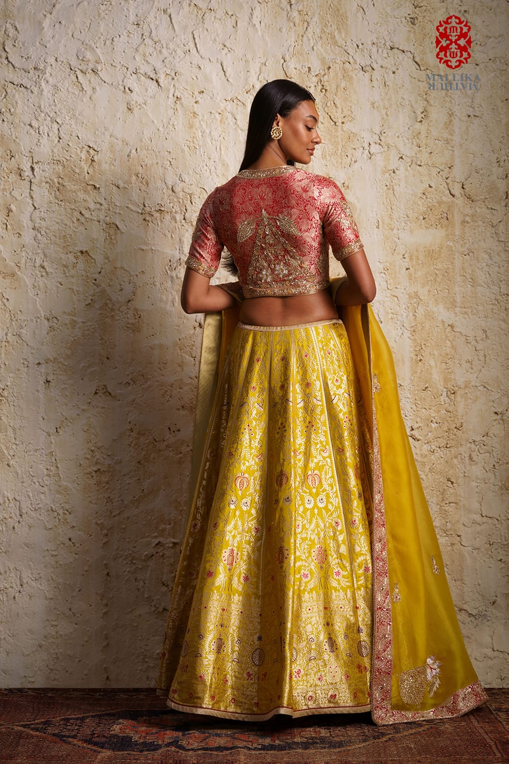 ‘Shaheen’ Basanti yellow silk brocade lehenga - image 3