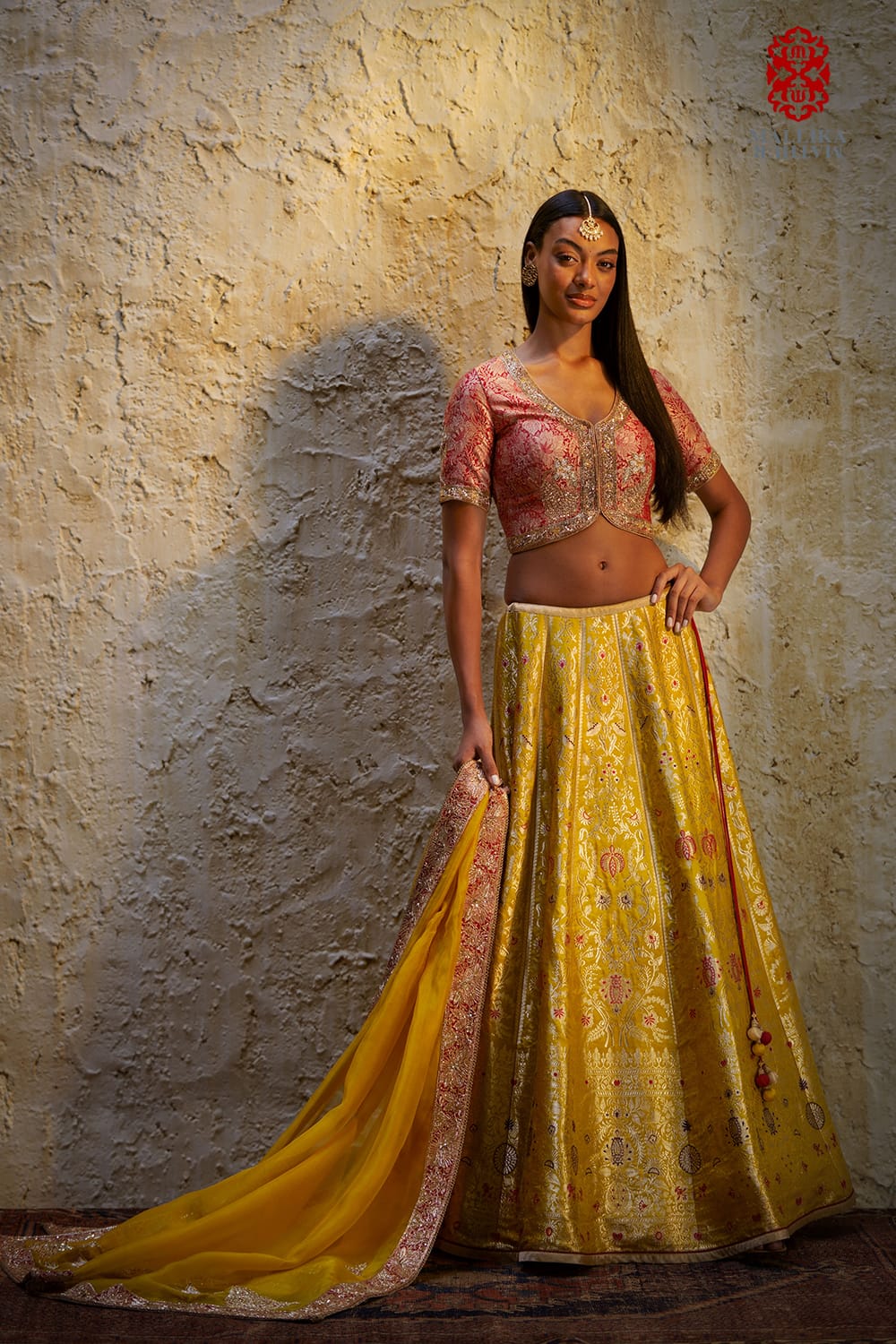 ‘Shaheen’ Basanti yellow silk brocade lehenga