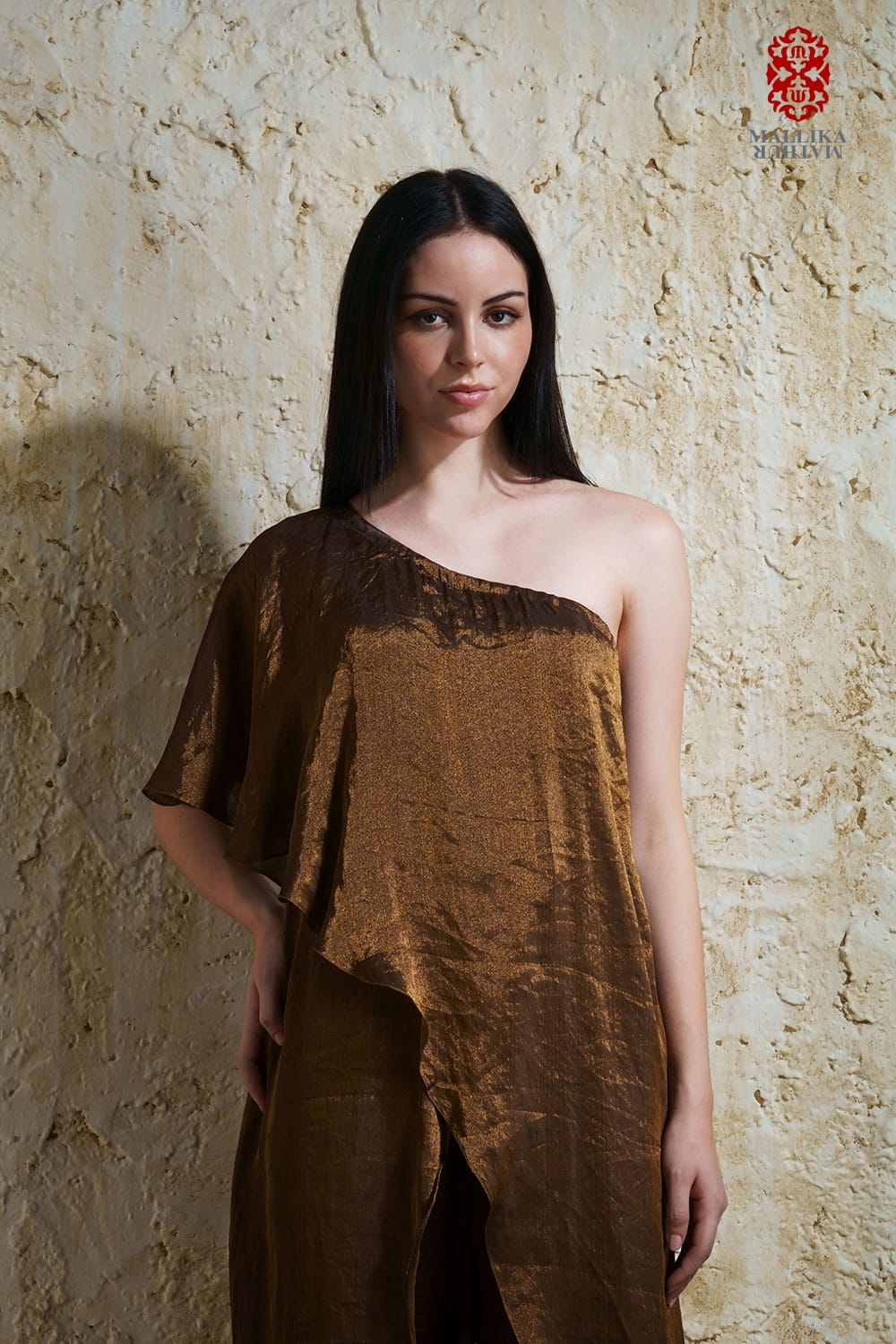 ‘Zora’ burnt gold silk tissue jumpsuit - image 3