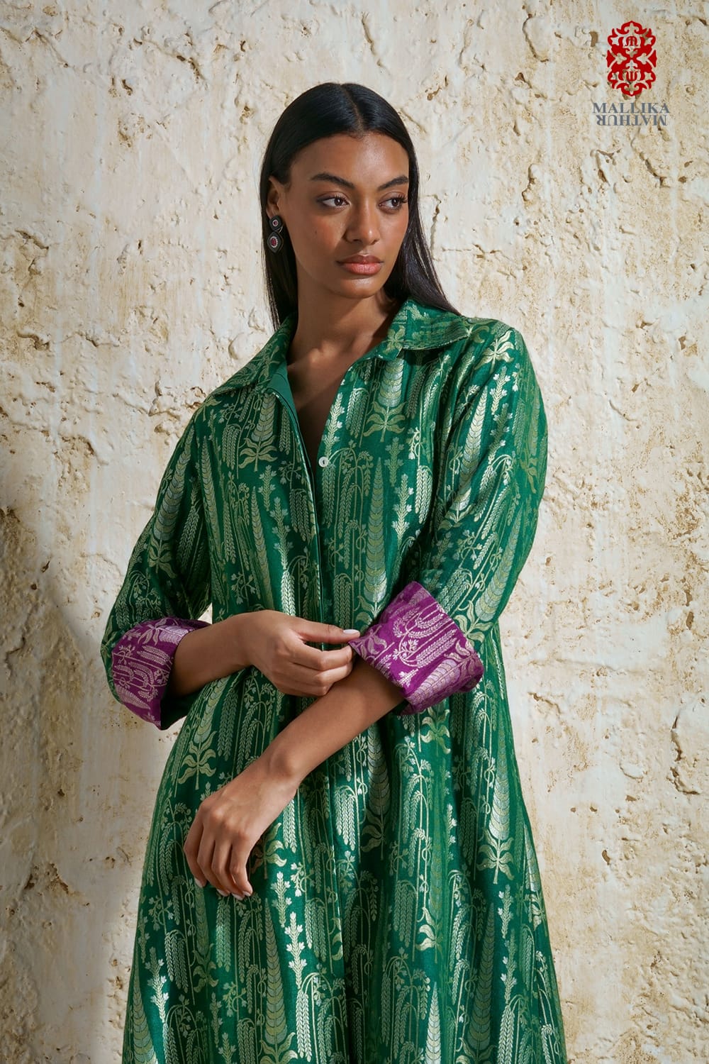‘Vriksha’ collared tunic and slim pants munga silk - image 4