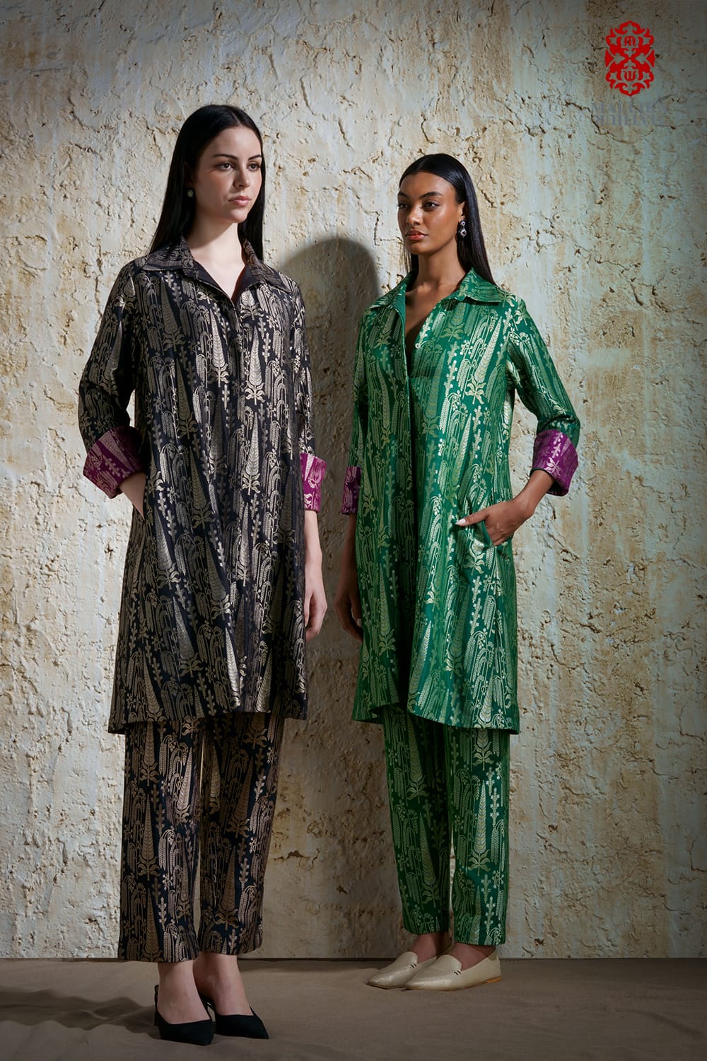 ‘Vriksha’ collared tunic and slim pants munga silk - image 4