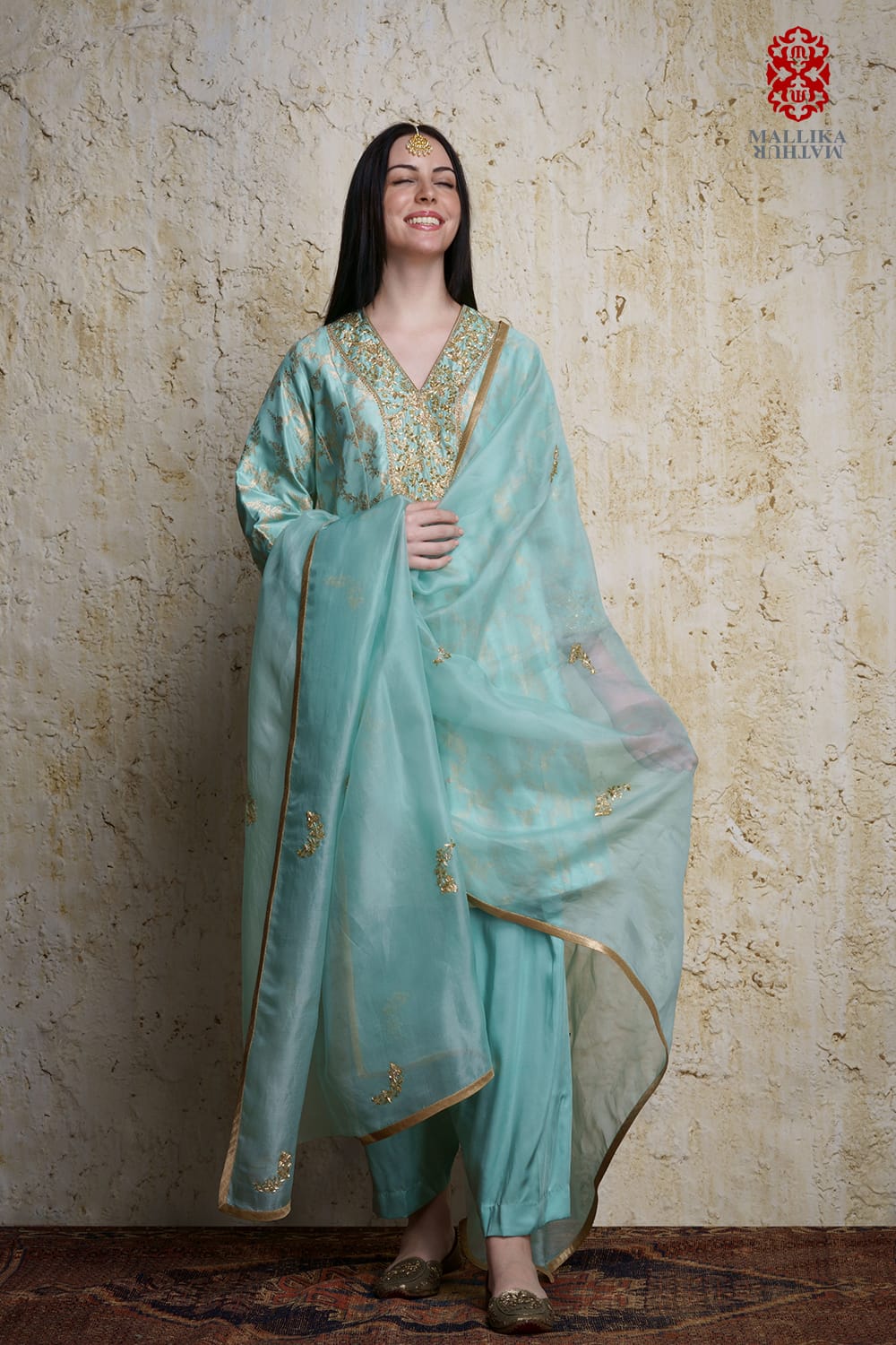 ‘Asmaani’ aquamarine silk kalidar kurta - image 2