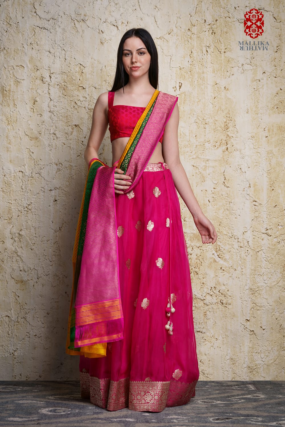 Kora silk skirt appliquéd in antique silver zari motifs - image 4