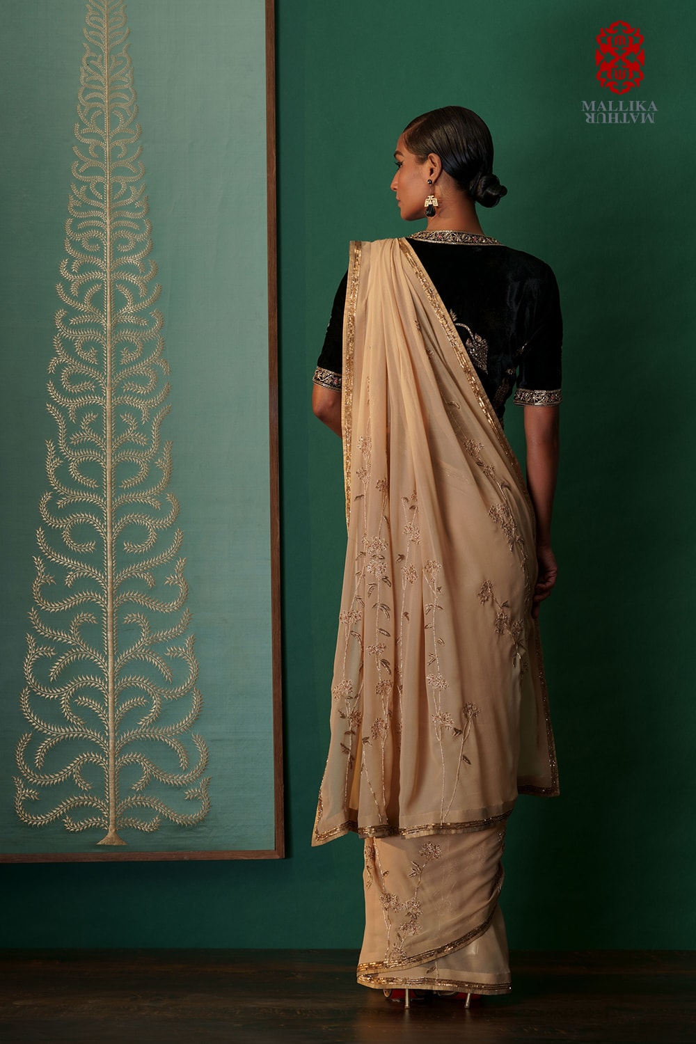 ‘Sweet Cecily ‘ beige gold georgette sari hand embroidered - image 4