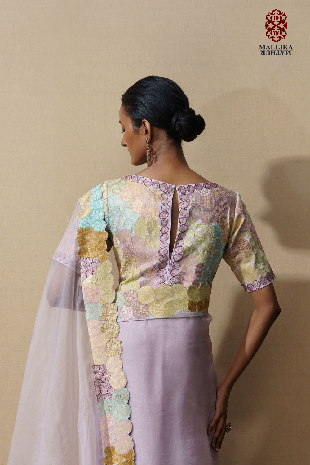 'Banaras bloom' crop top applique lilac - image 2