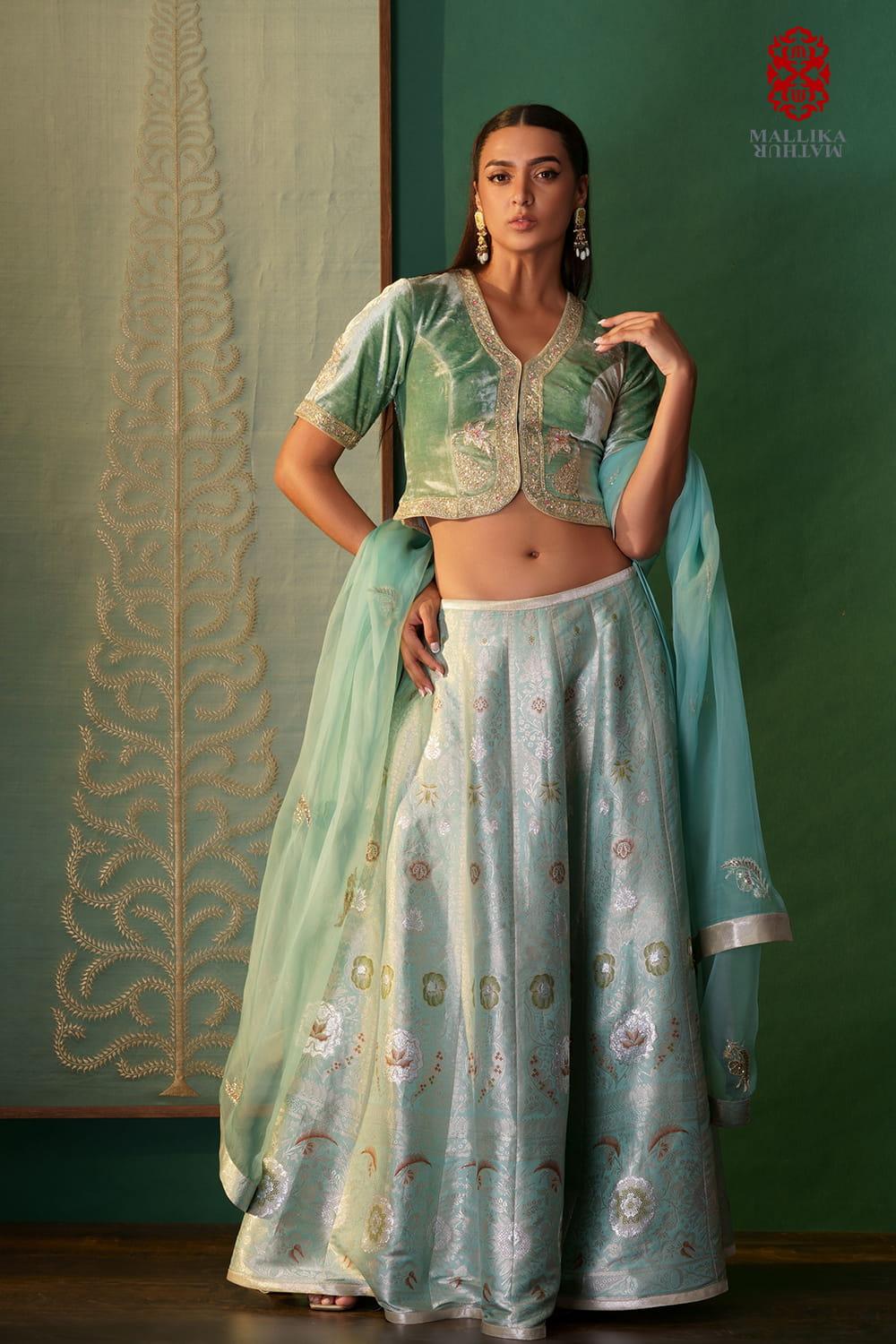 'Badrum jaal' Banarasi silk tissue brocade lehenga