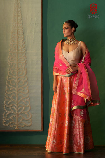 'Badrum jaal' Banarasi silk tissue brocade lehenga