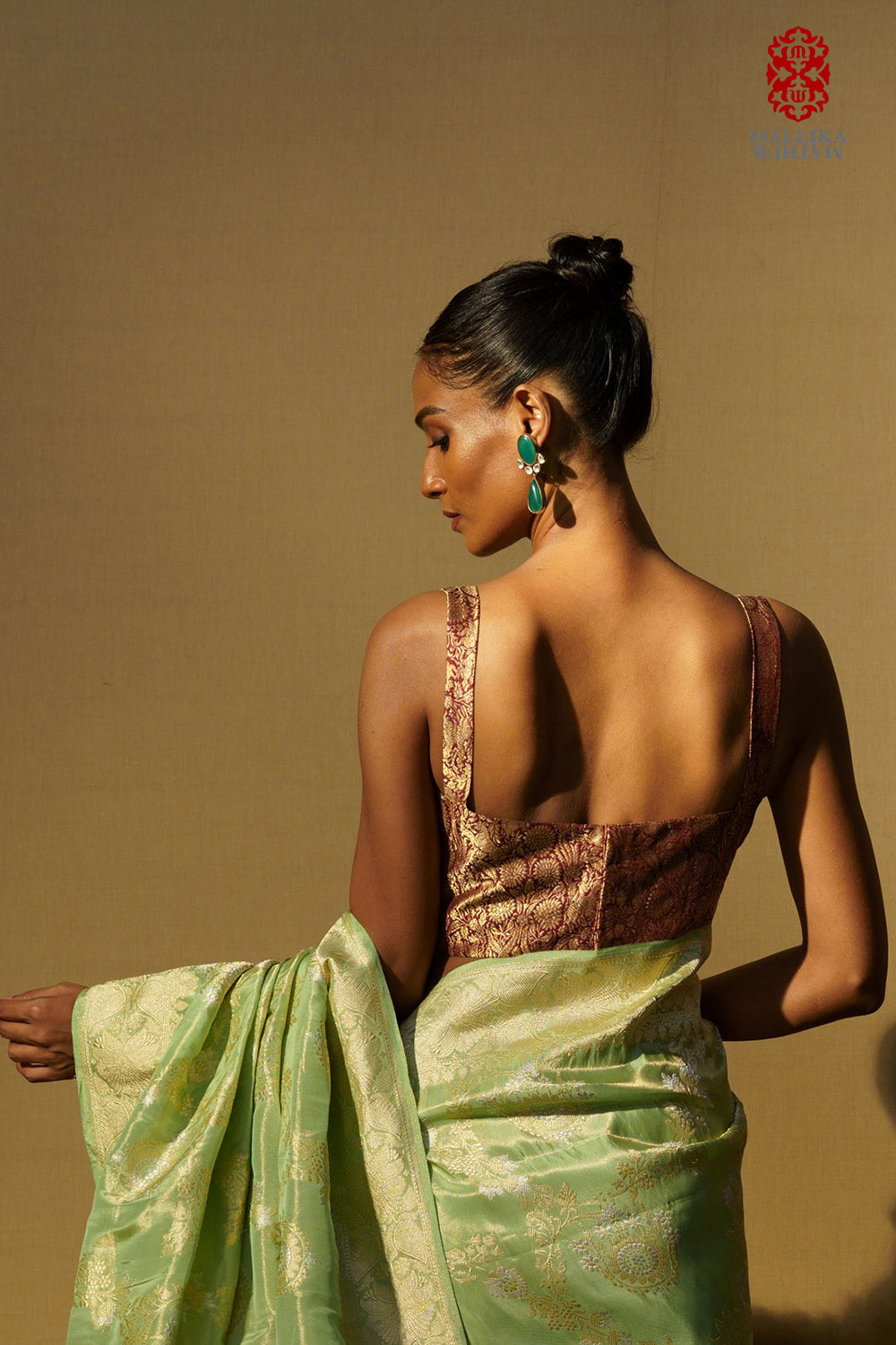 Sari katan silk tissue mint green kadhuan jangla design