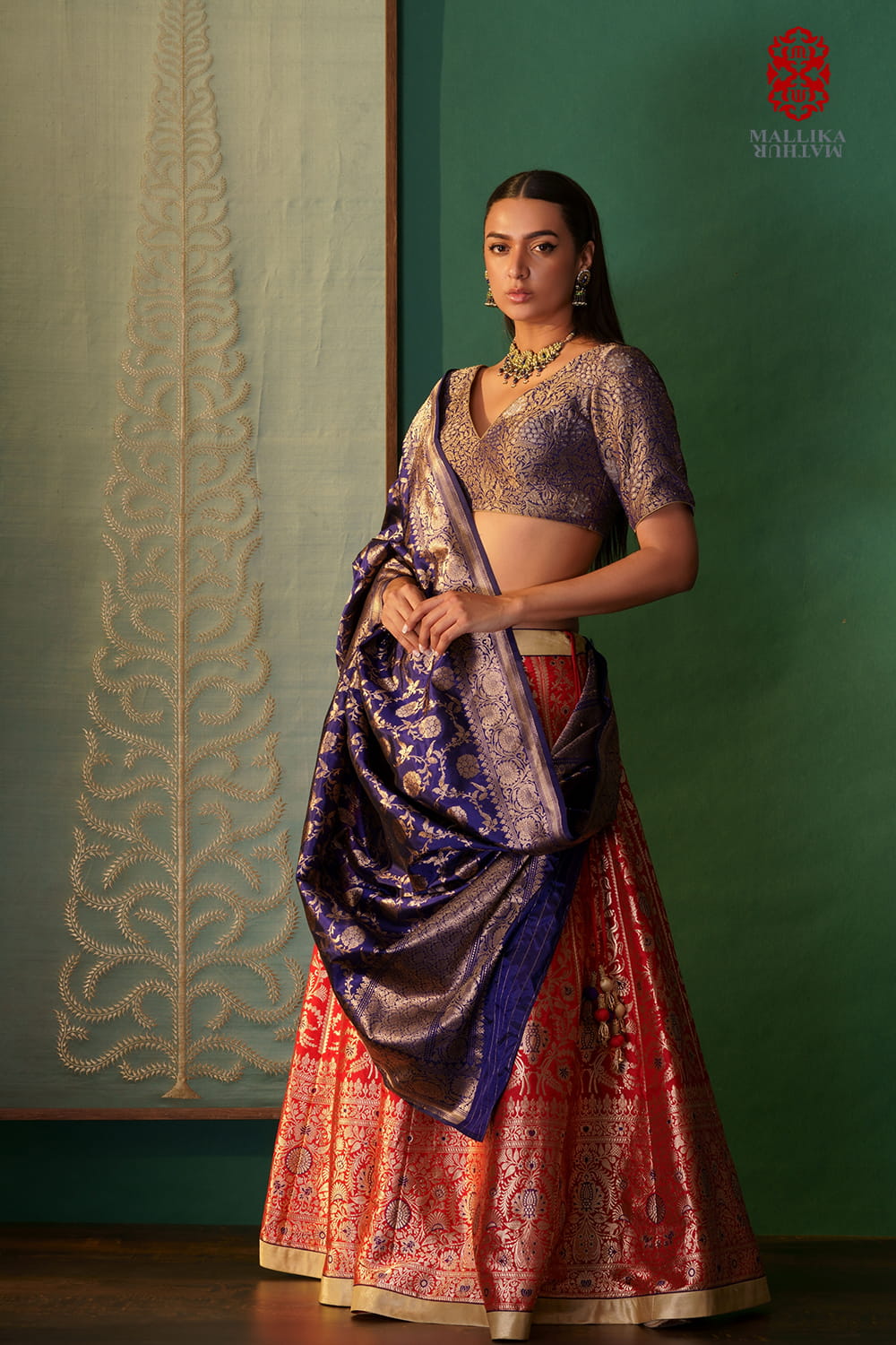 'Shaheen’ banarasi silk brocade lehenga silk ruby red - image 4