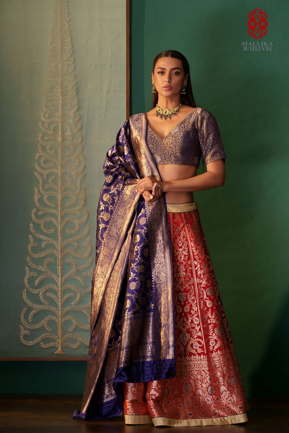 'Shaheen’ banarasi silk brocade lehenga silk ruby red