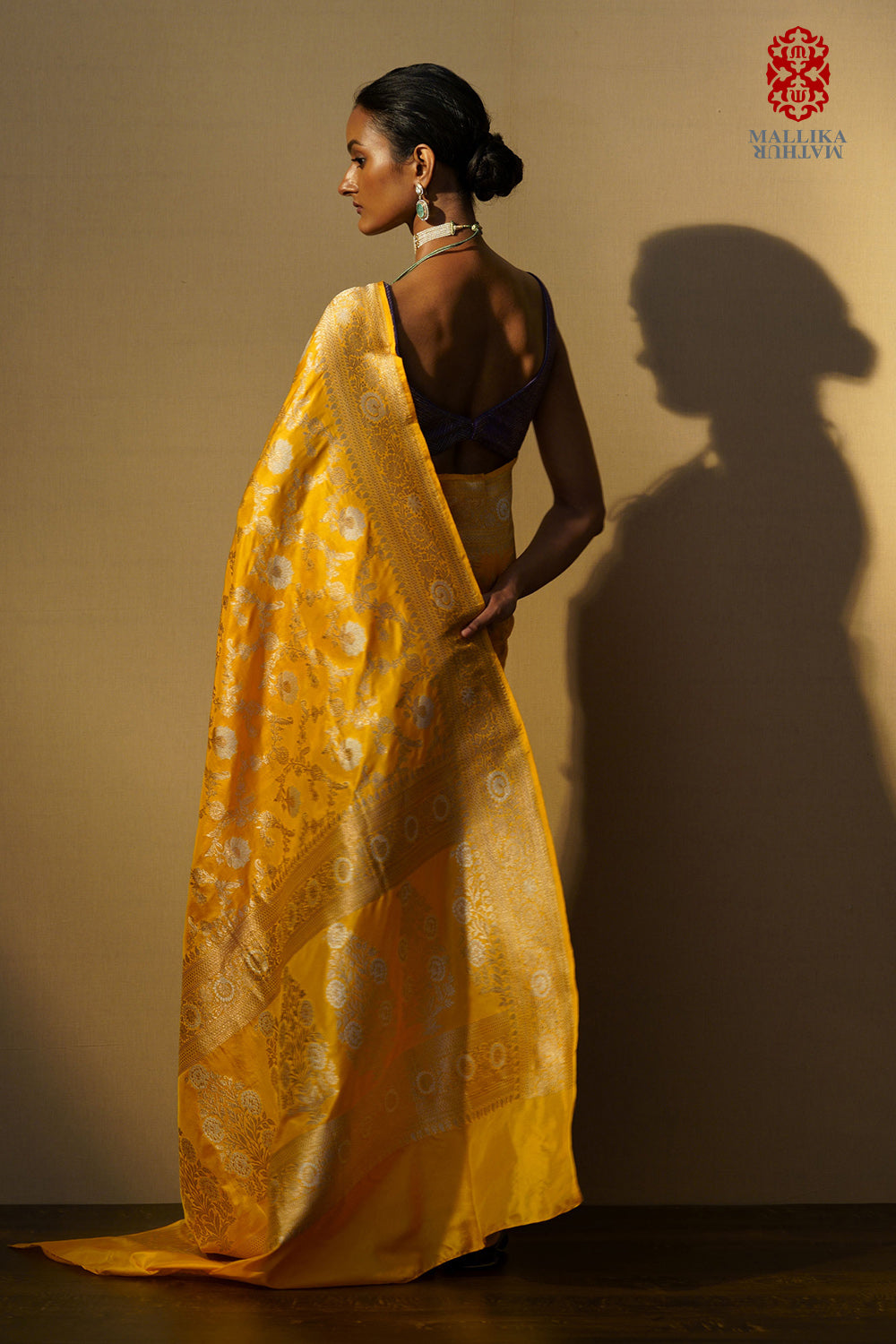 Sari katan silk amras silver flower gold jaal kadhuan