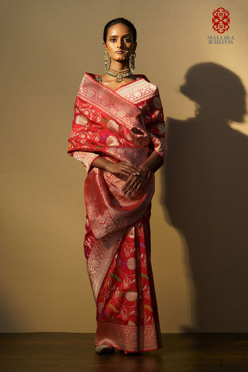 Sari silk shikarga red multi mina kadhuan
