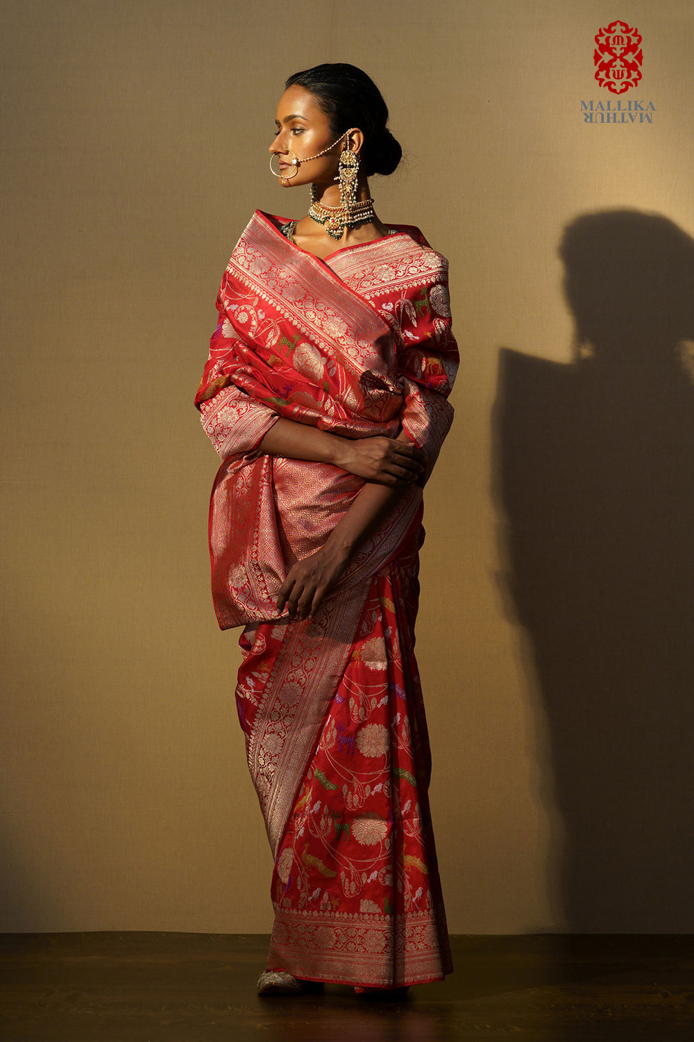 Sari silk shikarga red multi mina kadhuan - image 3