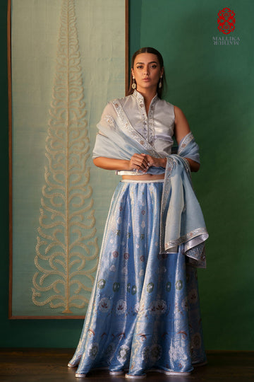 'Badrum jaal' Banarasi silk tissue brocade lehenga
