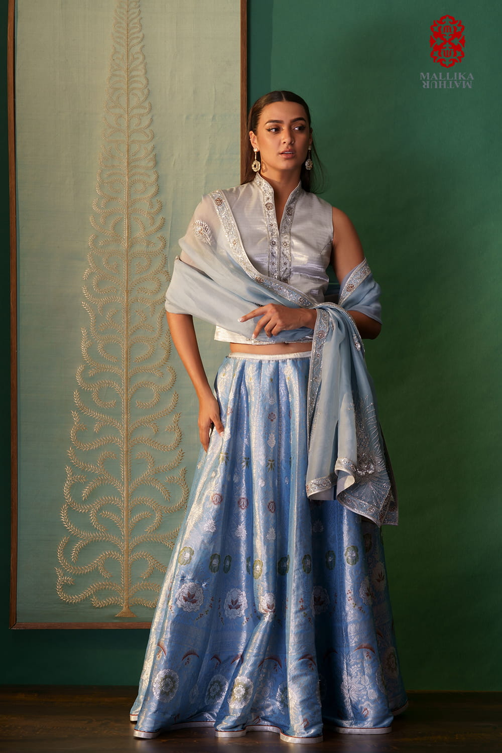 'Badrum jaal' Banarasi silk tissue brocade lehenga - image 4