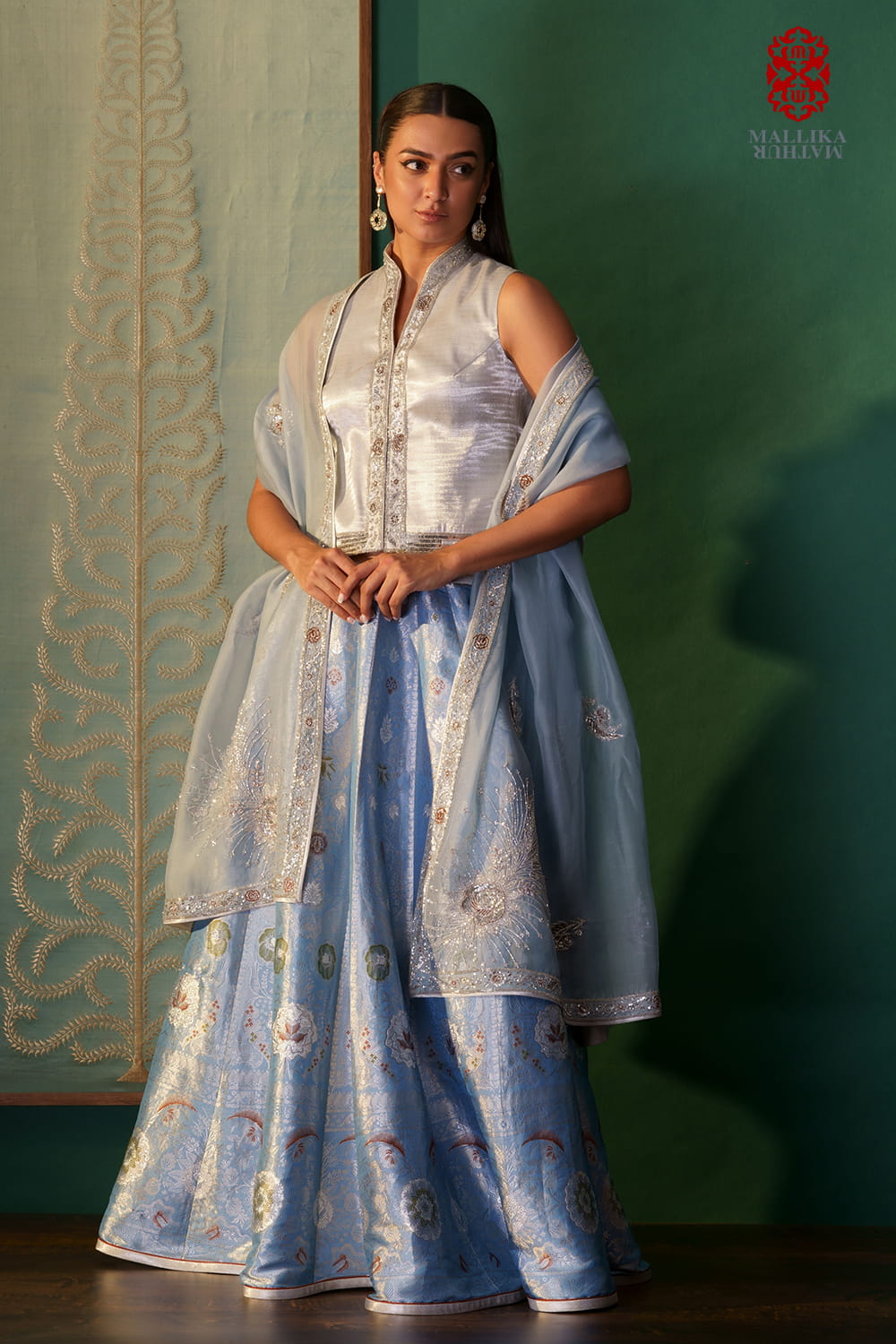 'Badrum' Dupatta kora ice blue embroidered