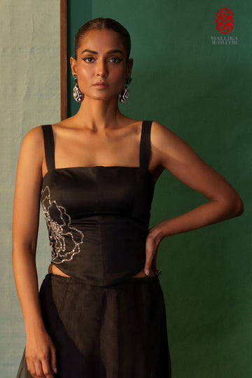 Black satin lycra corset