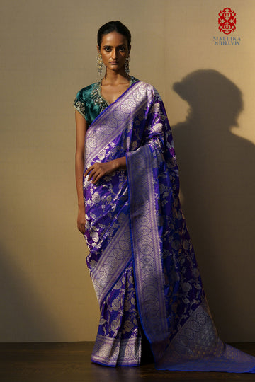 Sari silk short aubergine jaal design
