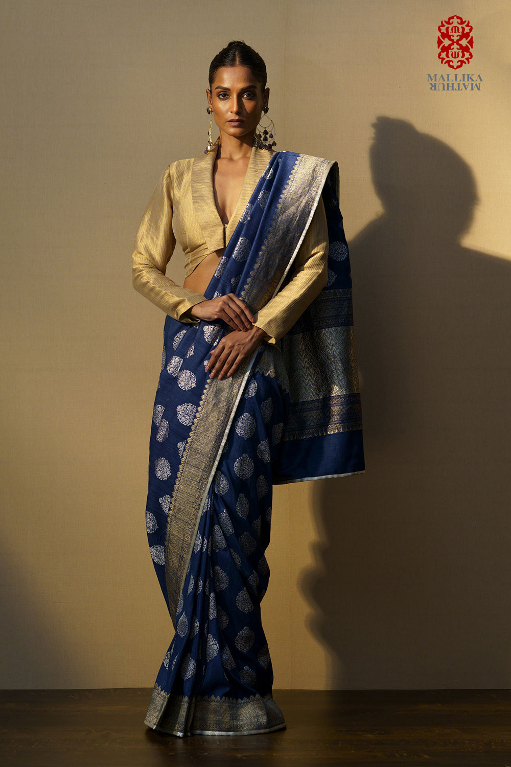 Sari muga tussar midnight blue silver kadhuan buti - image 3