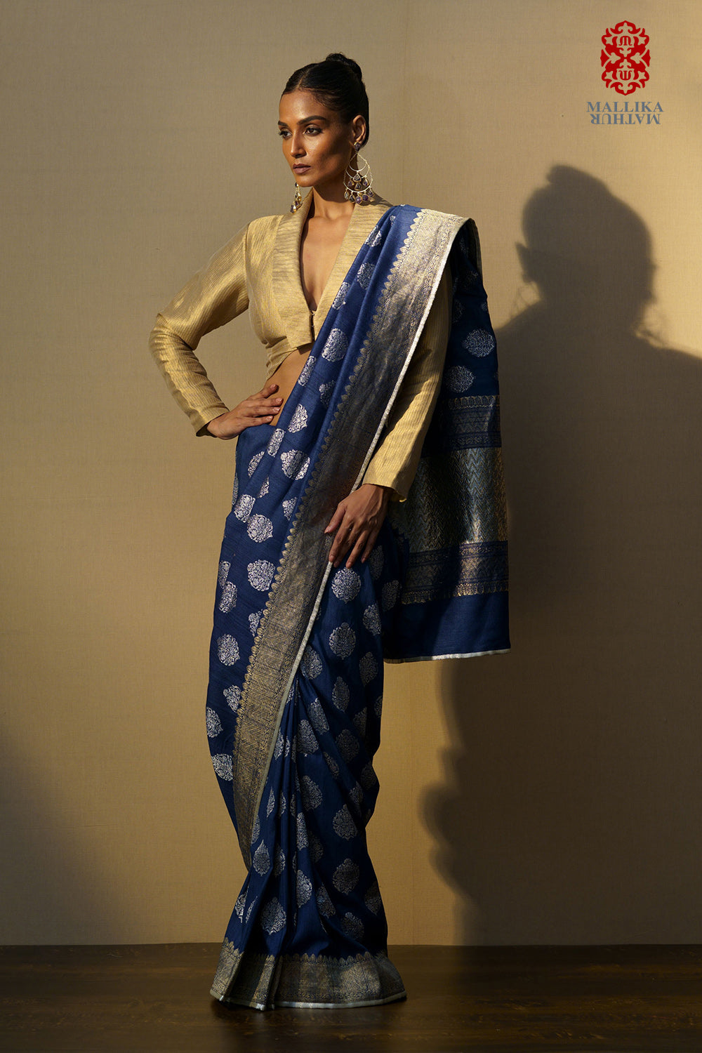 Sari muga tussar midnight blue silver kadhuan buti - image 2