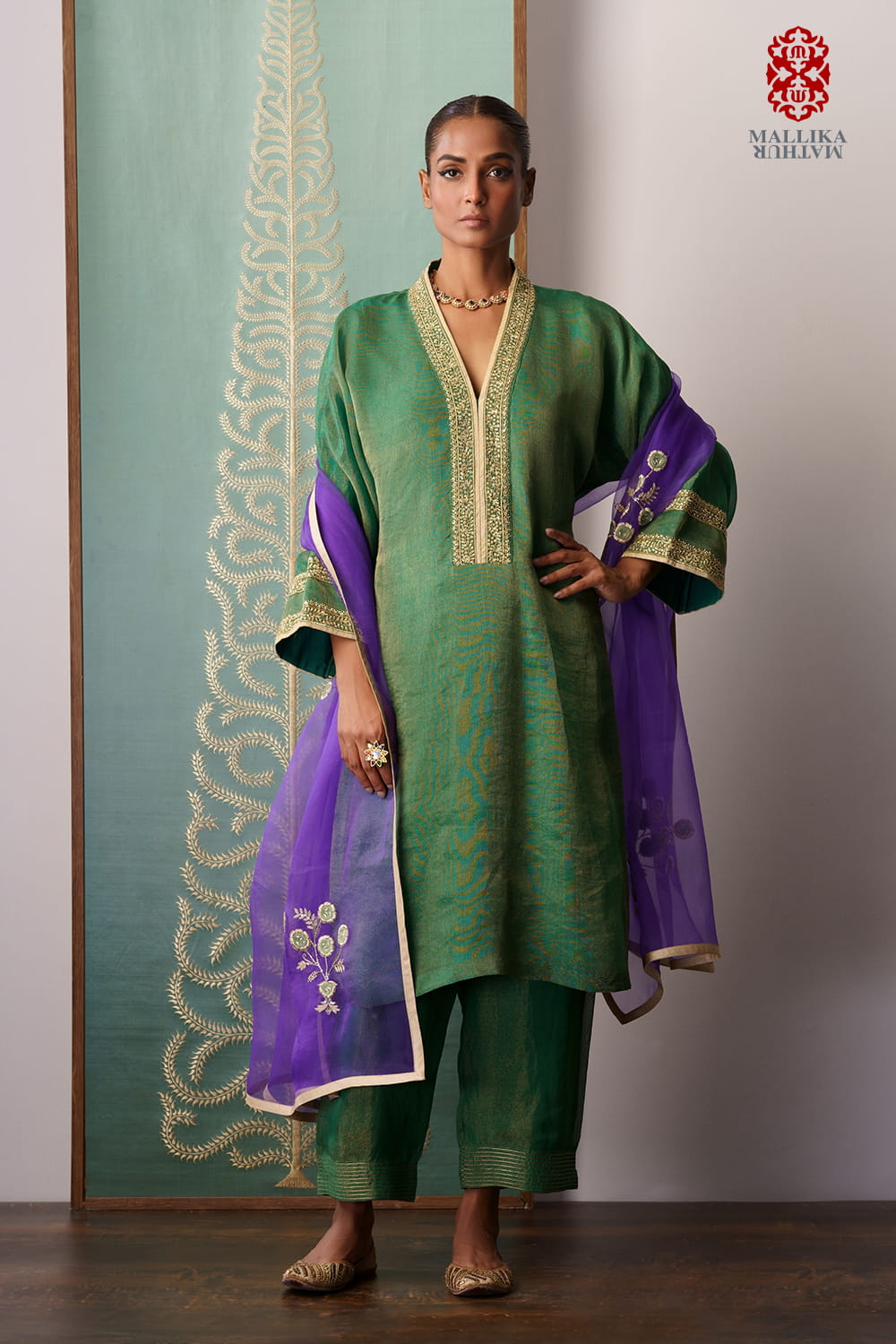 'Shagufta’ Dupatta kora puple embroidered - image 2